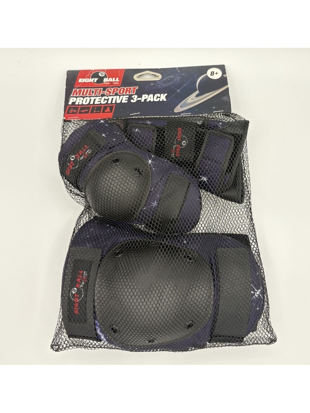 Eight Ball Multi-Sport Protective Gear 3-Pack Knee Elbow Wrist Pads Black New